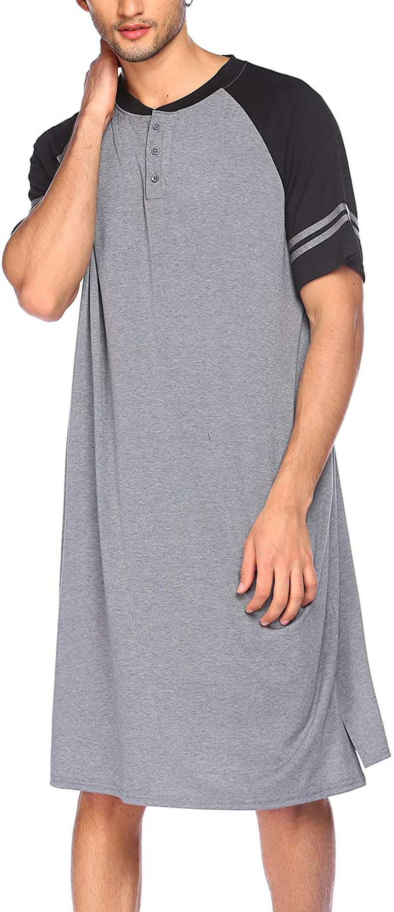 Evanhome Cotton Sleep Shirt Men V-Neck Nightshirts Short Sleeve Henley Shirt Lounge Sleepwear M-XXXL Apparel & Accessories > Clothing > Sleepwear & Loungewear > Nightgowns Kylie Max   