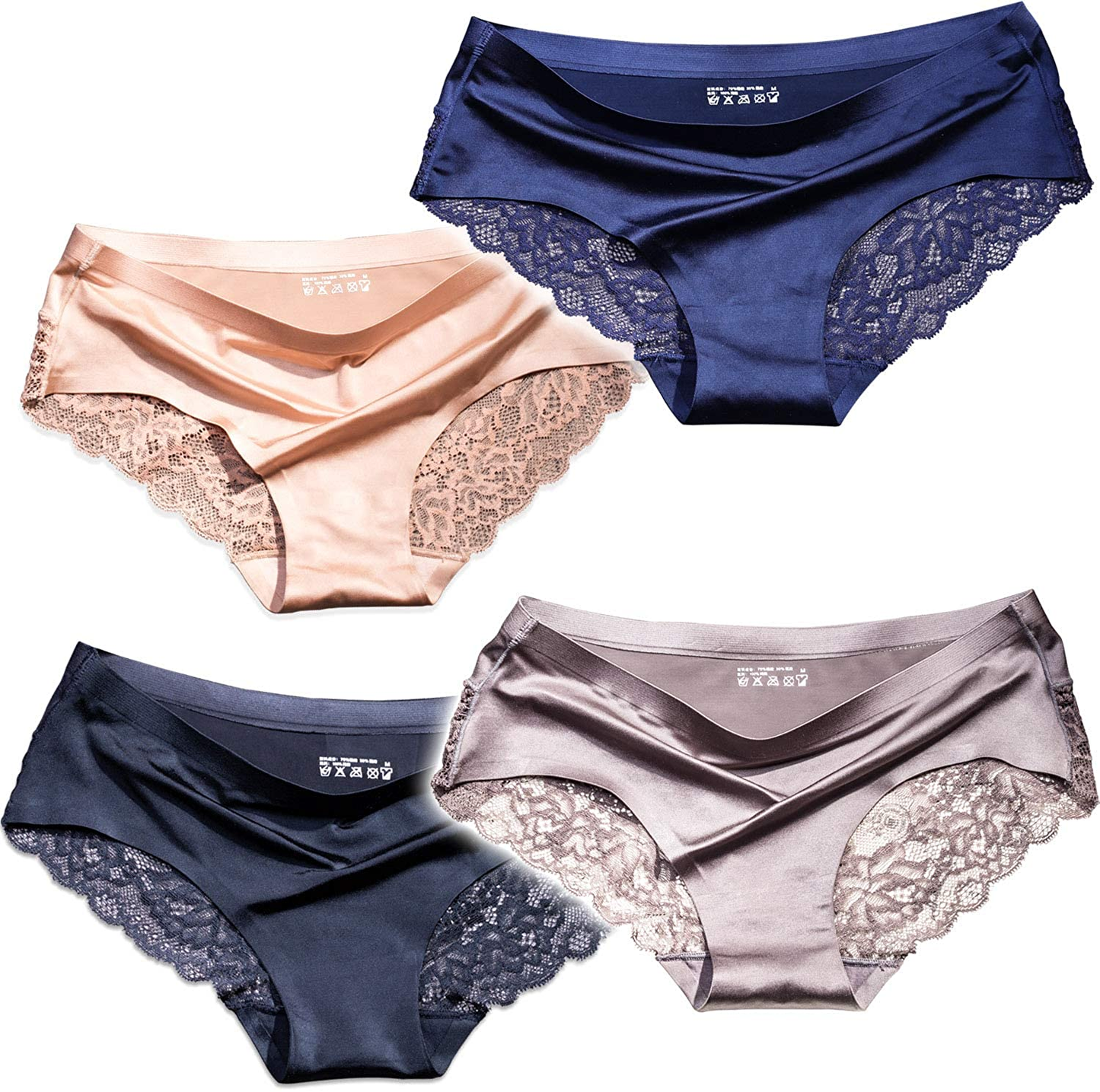Sexy Lace Underwear for Women Frozen Silk Seamless Panties with Silky Tactile Touch 4 Pack, Assorted Colors S M L XL XXL3XL  ITAYAX 4-pack Fashion Assorted 3X-Large 