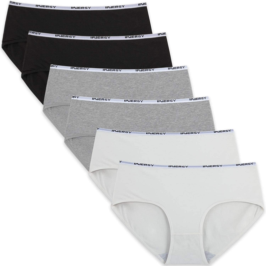 INNERSY Womens Underwear Hipster Panties Cotton Low Rise Briefs Pack of 6 Apparel & Accessories > Clothing > Underwear & Socks > Underwear INNERSY 2gray&2white&2black Medium 