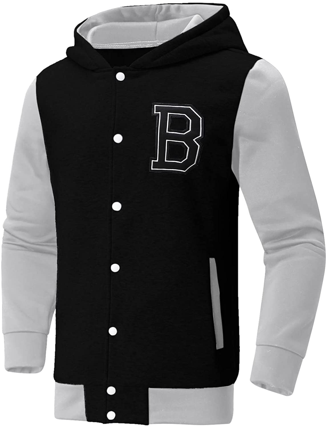Merthy Mens Classic Varsity Baseball Jackets with Hood Casual Slim Fit Snap Buttons Cotton Uniform Bomber Jackets Coats Apparel & Accessories > Clothing > Underwear & Socks > Shapewear Merthy   