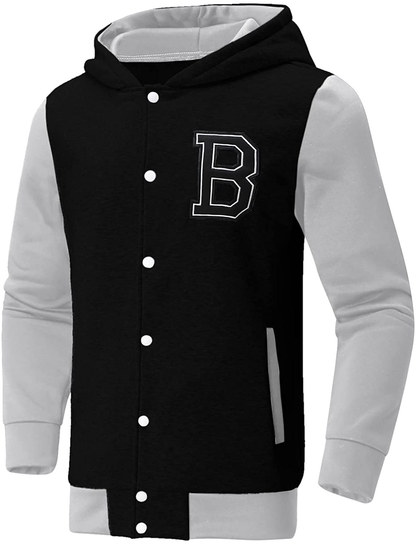Merthy Mens Classic Varsity Baseball Jackets with Hood Casual Slim Fit Snap Buttons Cotton Uniform Bomber Jackets Coats Apparel & Accessories > Clothing > Underwear & Socks > Shapewear Merthy   