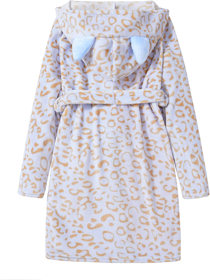 Leopard Cat Robe for Girls Fleece Toddler Kids Teen Hooded Bathrobe Size 4T - 18 Apparel & Accessories > Clothing > Sleepwear & Loungewear > Robes Kylie Max   