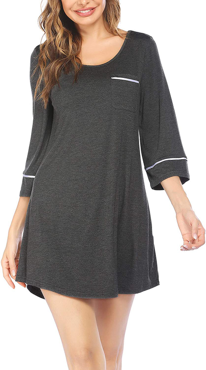 Ekouaer Women’S Sleepshirt 3/4 Sleeves Nightgown Sexy Nightshirts Boyfriend Sleepwear S-XXL Apparel & Accessories > Clothing > Sleepwear & Loungewear > Nightgowns Kylie Max   