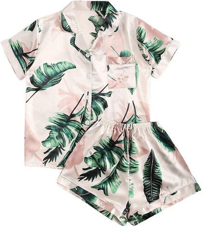 Floerns Women's Notch Collar Palm Leaf Print Sleepwear Two Piece Pajama Set Apparel & Accessories > Clothing > Sleepwear & Loungewear > Pajamas Floerns A Multi Print Small 