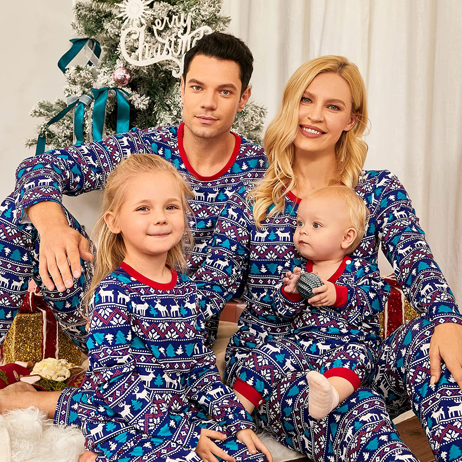 Family Christmas Pjs Matching Sets Christmas Pajamas Red Santa'S Deer Top and Black Pants Long Sleeve Sleepwear Apparel & Accessories > Clothing > Sleepwear & Loungewear > Pajamas Kylie Max   