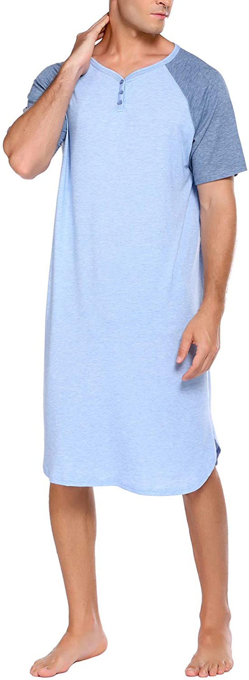 Ekouaer Sleepwear Men'S Nightshirt Short Sleeve Pajamas Comfy Big & Tall Henley Sleep Shirt M-XXXL Apparel & Accessories > Clothing > Sleepwear & Loungewear > Nightgowns Kylie Max   
