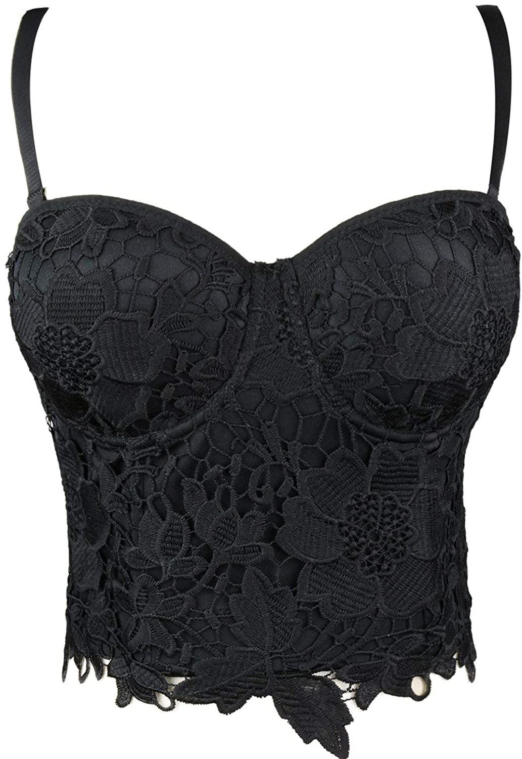 ELLACCI Women'S Floral Lace Bustier Crop Top Gothic Corset Bra Tops Black Apparel & Accessories > Clothing > Underwear & Socks > Lingerie ELLACCI   