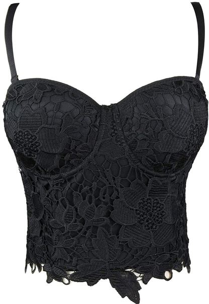 ELLACCI Women'S Floral Lace Bustier Crop Top Gothic Corset Bra Tops Black Apparel & Accessories > Clothing > Underwear & Socks > Lingerie ELLACCI   