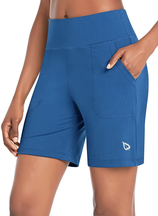 BALEAF Women'S 7" Athletic Long Shorts High Waisted Running Bermuda Shorts with Pockets Apparel & Accessories > Clothing > Shorts Kylie Max   