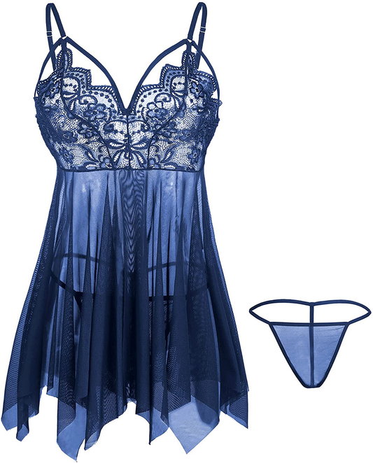 Giorzio Women Lingerie Lace Babydoll Strap Chemise Teddy V Neck Sleepwear Apparel & Accessories > Clothing > Underwear & Socks > Lingerie Kylie Max   