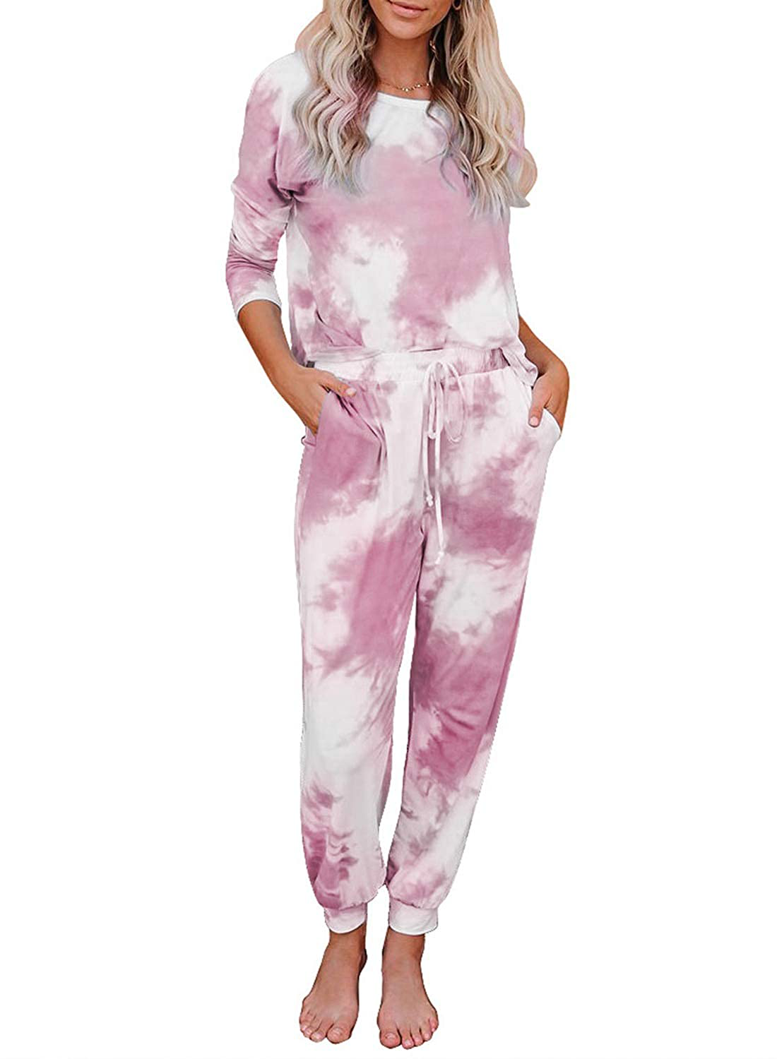luvamia Women Tie Dye Pajama Sets Long Sleeve Tops and Pants PJ Sets Joggers Loungewear Sleepwear Apparel & Accessories > Clothing > Sleepwear & Loungewear > Pajamas KYLIE MAX Purple-10 XX-Large 