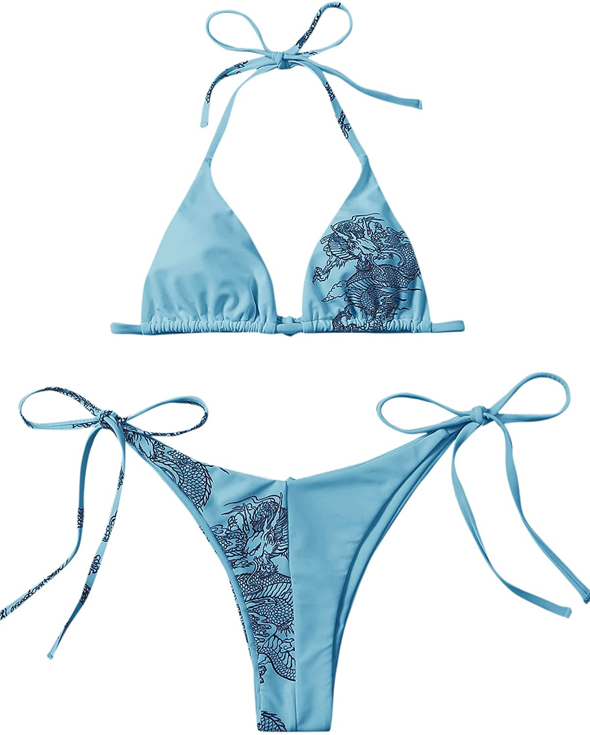 SOLY HUX Women's Halter Triangle Tie Side Bikini 2 Piece Swimsuits Apparel & Accessories > Clothing > Swimwear SOLY HUX Blue Large 