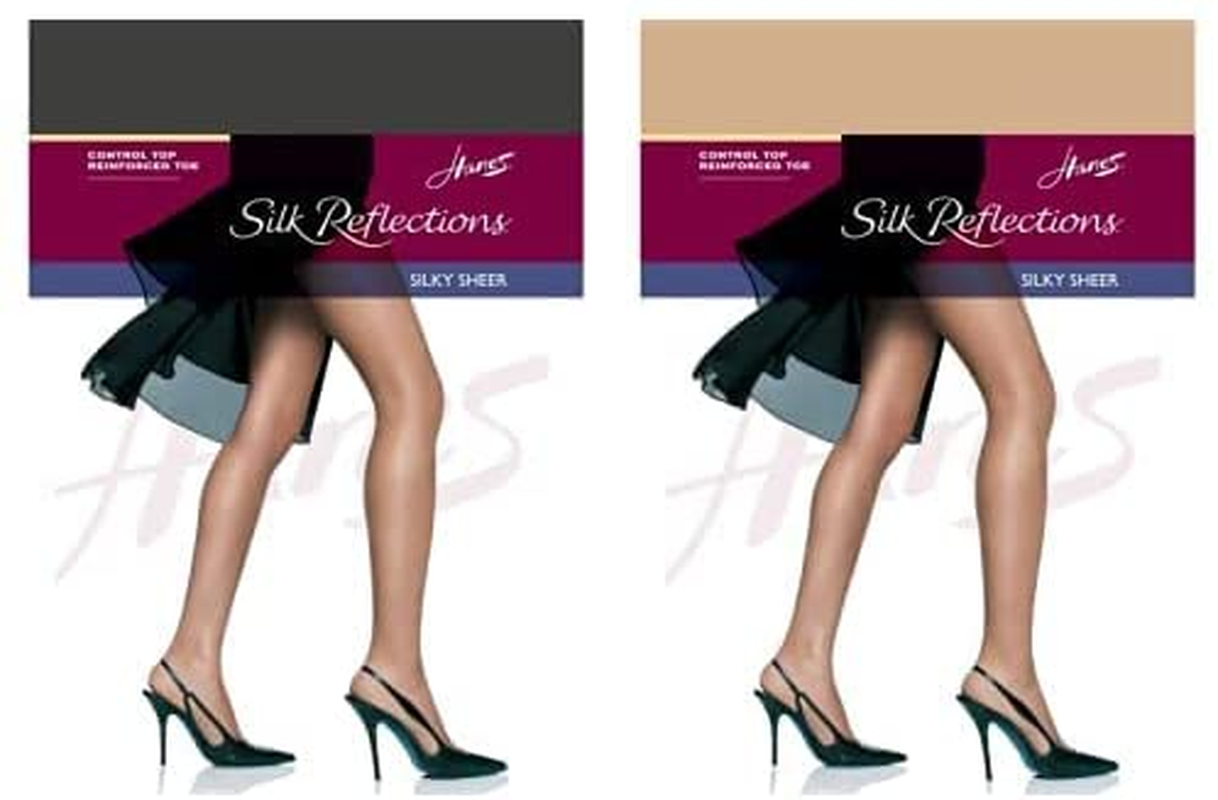 Hanes Women'S Control Top Reinforced Toe Silk Reflections Panty Hose Apparel & Accessories > Clothing > Underwear & Socks > Shapewear Hanes Barely Black/Nude 2 C-D