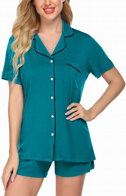 Ekouaer Pajamas Set Short Sleeve Sleepwear Womens Button Down Nightwear Soft Pj Lounge Sets XS-XXL Apparel & Accessories > Clothing > Sleepwear & Loungewear > Pajamas Ekouaer Darkcyan XX-Large 