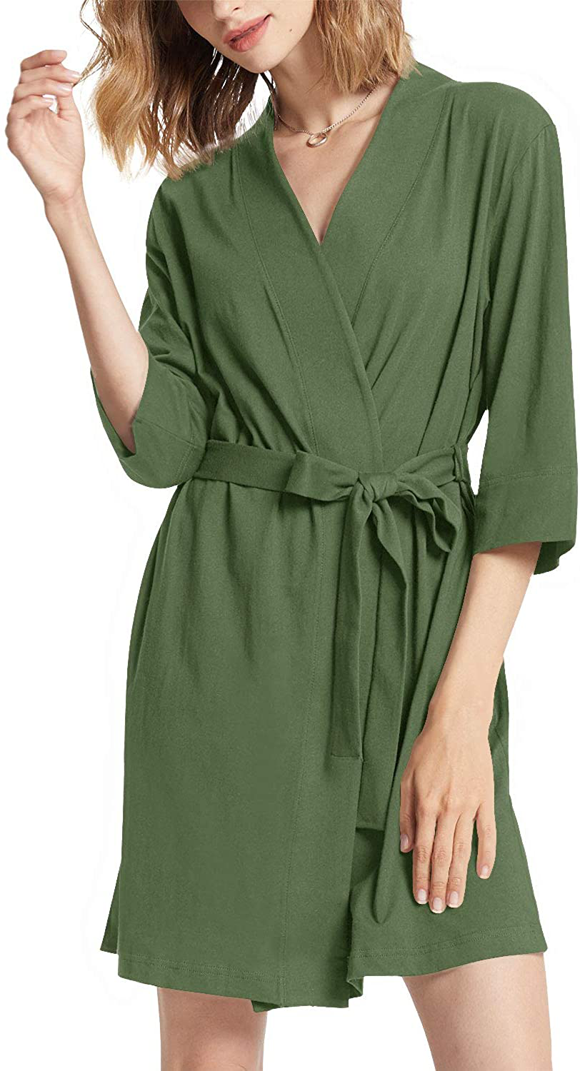 SIORO Womens Cotton Robe Kimono Lightweight Robes Short Knit Bathrobe Soft House Sleepwear Ladies Loungewear XS-3XL Apparel & Accessories > Clothing > Sleepwear & Loungewear > Robes KYLIE MAX Olive Green 3X-Large 