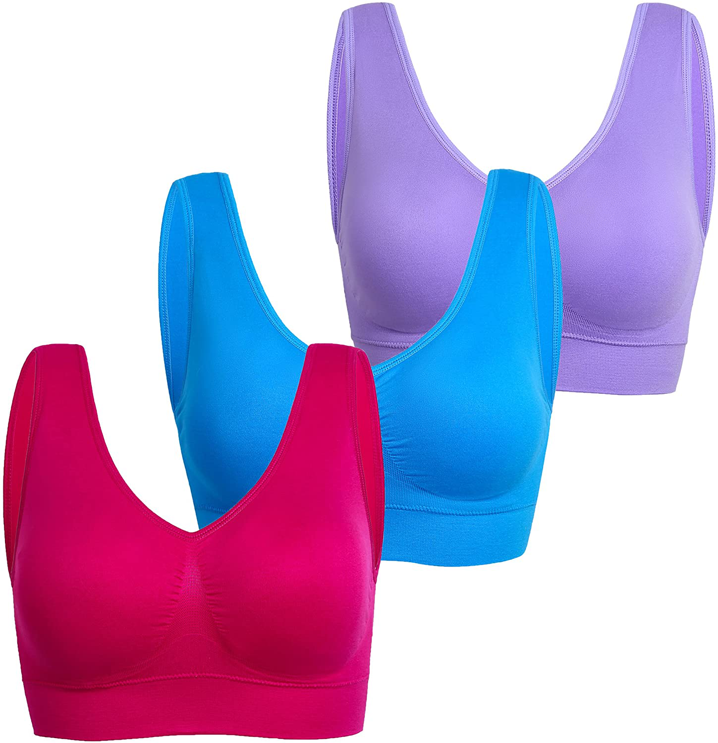 PRETTYWELL Sleep Bras for Women, Comfort Seamless Wireless Stretchy Sports Bra,3 Pack Yoga Bras, with Removable Pads Apparel & Accessories > Clothing > Underwear & Socks > Bras Kylie Max   