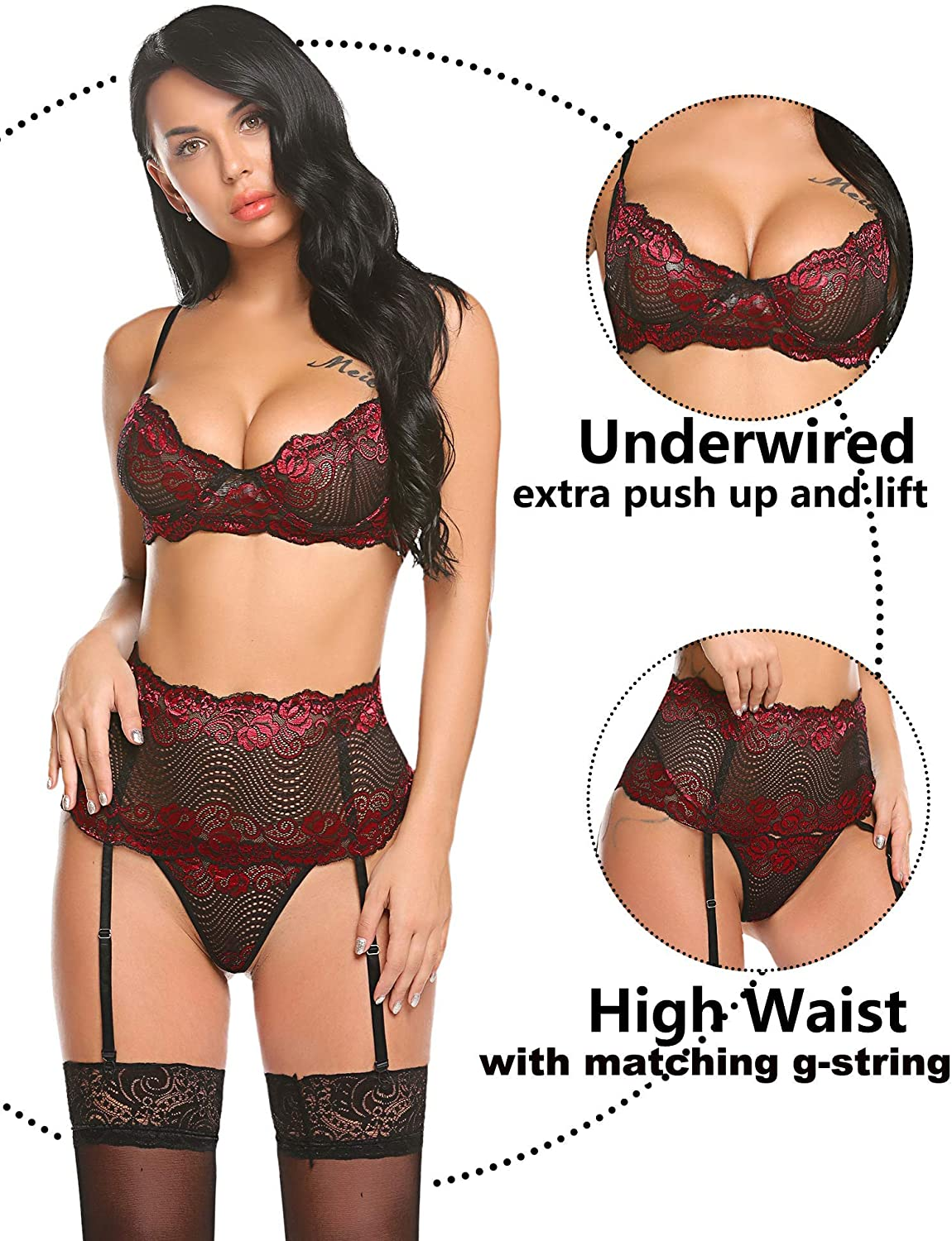 Avidlove Women Lingerie Set with Garter Belts Sexy Bra and Panty Underwire Lingerie Sets(Large) Apparel & Accessories > Clothing > Underwear & Socks > Lingerie Avidlove   