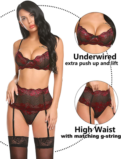 Avidlove Women Lingerie Set with Garter Belts Sexy Bra and Panty Underwire Lingerie Sets(Large) Apparel & Accessories > Clothing > Underwear & Socks > Lingerie Avidlove   
