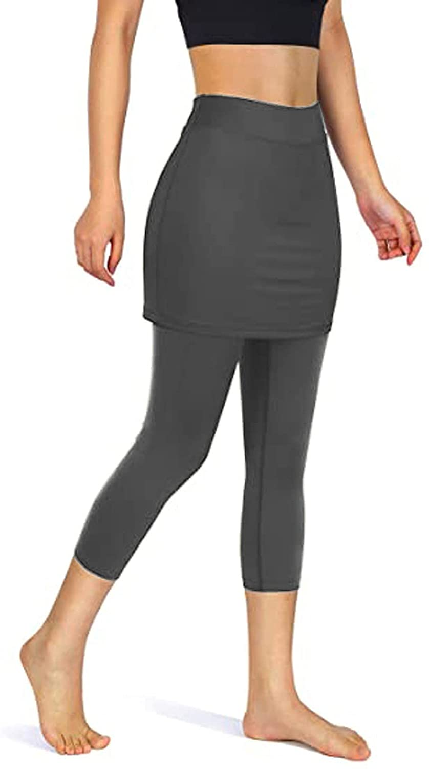 Burband Womens Skirted Leggings Capri Skirt Yoga Active Tights Pants Golf Tennis Workout Skort Sport Leggings with Pockets Apparel & Accessories > Clothing > Underwear & Socks > Shapewear Burband   