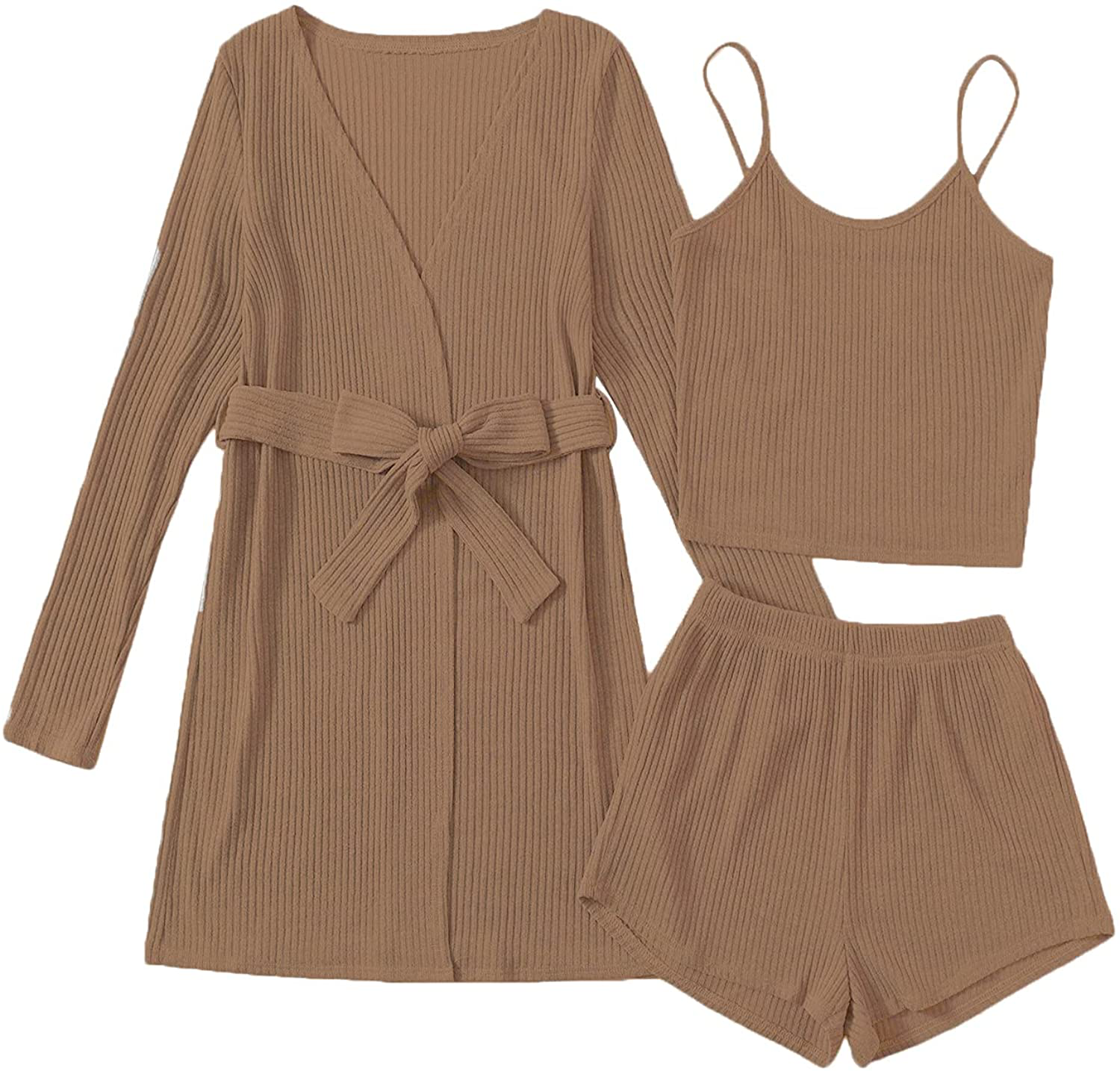 Verdusa Women'S 3 Piece Cami Top & Shorts Lounge Sleepwear Pajama Set with Robe Apparel & Accessories > Clothing > Sleepwear & Loungewear Kylie Max   