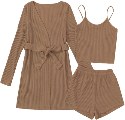Verdusa Women'S 3 Piece Cami Top & Shorts Lounge Sleepwear Pajama Set with Robe Apparel & Accessories > Clothing > Sleepwear & Loungewear Kylie Max   