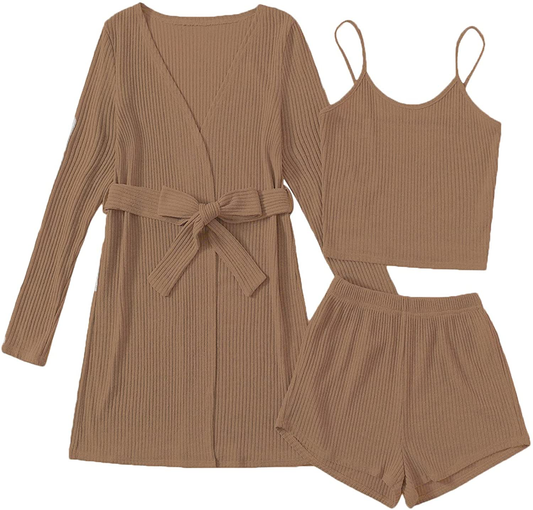 Verdusa Women'S 3 Piece Cami Top & Shorts Lounge Sleepwear Pajama Set with Robe Apparel & Accessories > Clothing > Sleepwear & Loungewear Kylie Max   