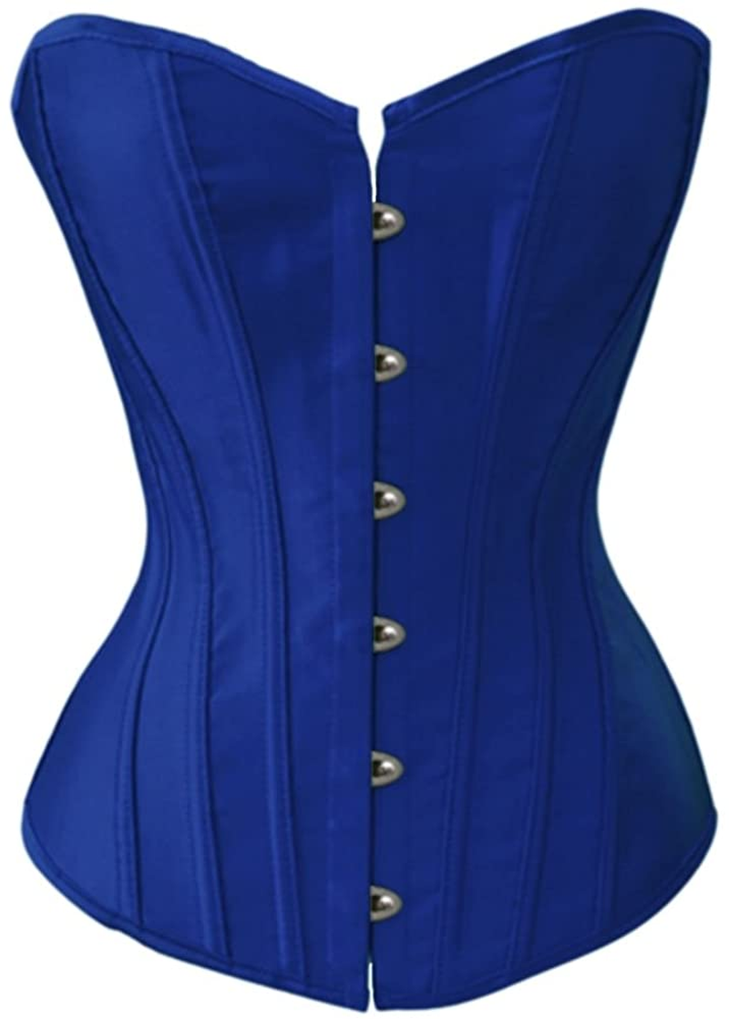 Chicastic Black Satin Sexy Strong Boned Corset Lace up Overbust Waist Cincher Bustier Bodyshaper Top - Also White & Red Apparel & Accessories > Clothing > Underwear & Socks > Lingerie Chicastic Blue 7X 