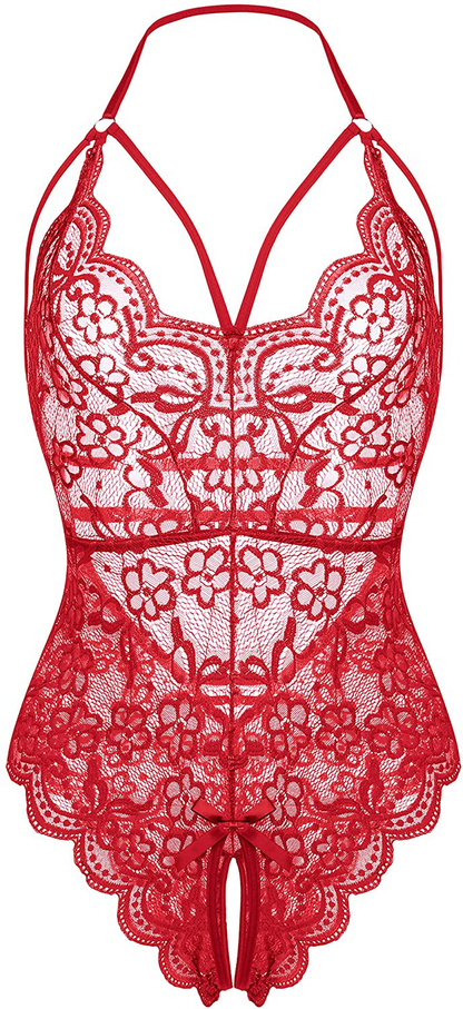 LOLLO VITA Women Lingerie Lace Bodysuit One Piece Babydoll Teddy Chemise Sleepwear Apparel & Accessories > Clothing > Underwear & Socks > Lingerie LOLLO VITA Red Large 