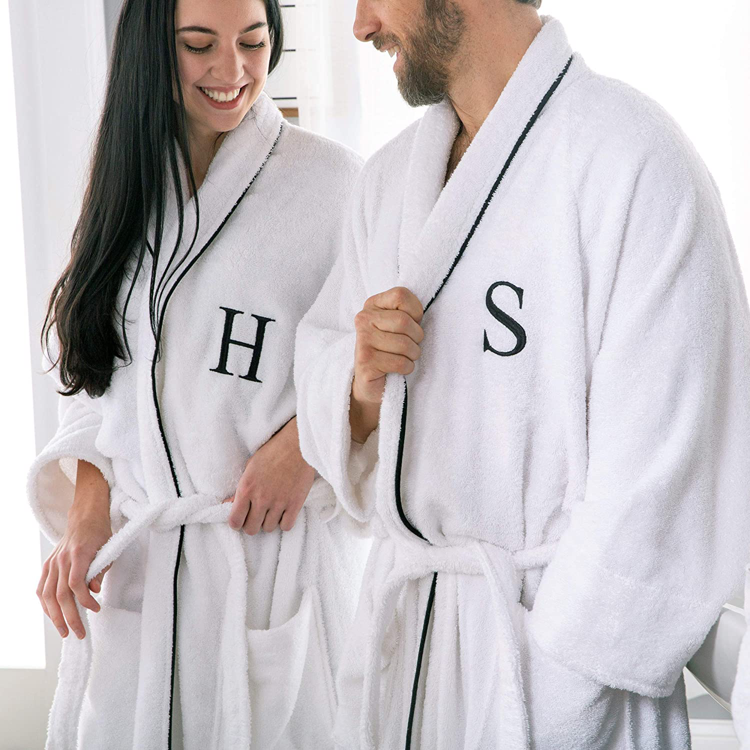 SUPERIOR Monogrammed Egyptian Cotton Bath Robe White Adult Unisex Bathrobe, Small/Medium, S Apparel & Accessories > Clothing > Sleepwear & Loungewear > Robes SUPERIOR F Large-X-Large 