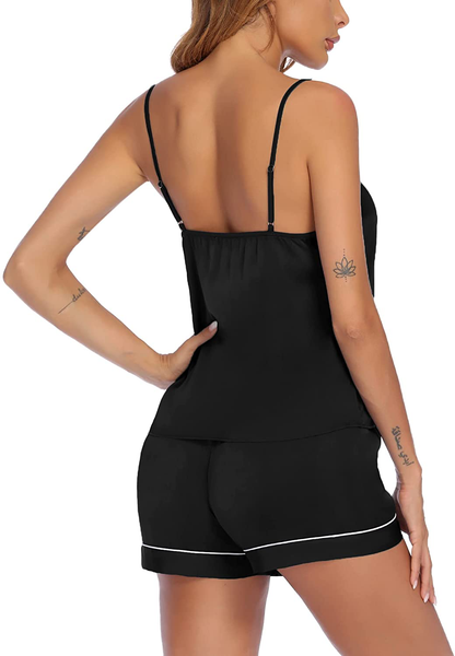Ekouaer Silk Satin Pajamas Set 3 Pieces Button down Lounge Set Short Sleeve Pjs with Cami Tops Apparel & Accessories > Clothing > Sleepwear & Loungewear Kylie Max   