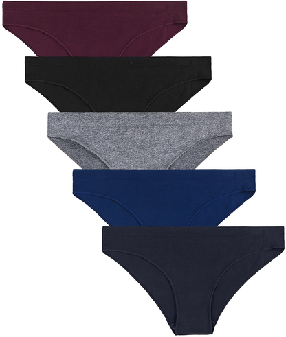 R RUXIA Women'S Hipster Panties Seamless Low-Rise Cheekini Panty Soft Stretch Bikini Underwear (Multi Colors,Pack of 5) …  R RUXIA 5 Pairs(black,navy,melange,london Blue,burgandy) Large 