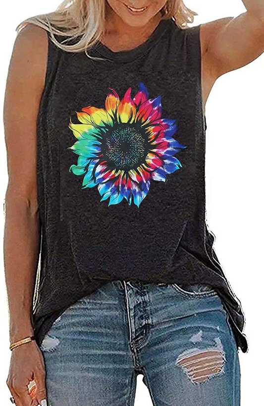 JINTING Summer Sunflower Graphic Tank Tops for Women Graphic Tank Tops Sleeveless Graphic Tee Shirts Letter Print Tank Top Apparel & Accessories > Clothing > Activewear Kylie Max   