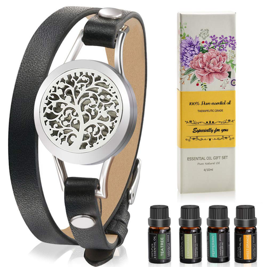 Aromatherapy Essential Oil Leather Diffuser Bracelet w/Tea Tree, Lemongrass, Orange and Peppermint -10ML/pcs, Unique Gift Ideas for Women, Girls, Friend, Mom at Anniversaries, Birthday and Christmas Arts & Entertainment > Party & Celebration > Gift Giving SOMORA Black  
