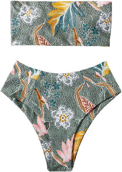 OMKAGI Women's 2 Pieces Bandeau Bikini Swimsuits Off Shoulder High Waist Bathing Suit High Cut Apparel & Accessories > Clothing > Swimwear OMKAGI 5-green Medium 