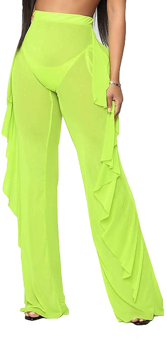 Willow Dance Women'S Perspective Sheer Mesh Ruffle Pants Swimsuit Bikini Bottom Cover up Pants Apparel & Accessories > Clothing > Swimwear Kylie Max   