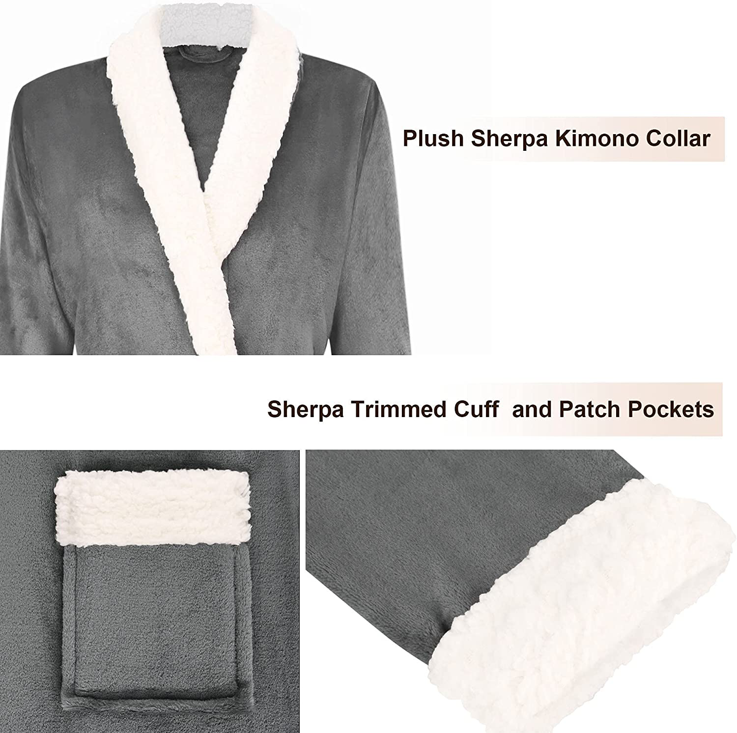 Burklett Luxury Sherpa Trim Fleece Long Bath Robe with Pocket Apparel & Accessories > Clothing > Sleepwear & Loungewear > Robes Kylie Max   