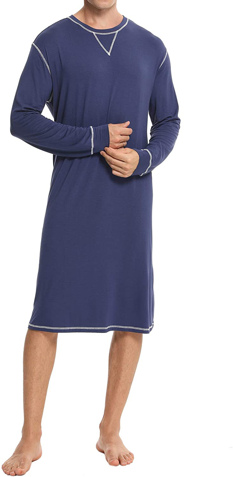 SWOMOG Men'S Nightshirt Long Sleeve Crewneck Modal Nightgown Loose Comfy Sleep Shirt Apparel & Accessories > Clothing > Sleepwear & Loungewear > Nightgowns Kylie Max   