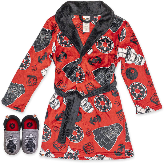 LEGO Star Wars Boys Robe with Slippers,Darth Vader Bathrobe Pajama Set,Boys Size 4/5 to 10/12 Apparel & Accessories > Clothing > Sleepwear & Loungewear > Robes Kylie Max   