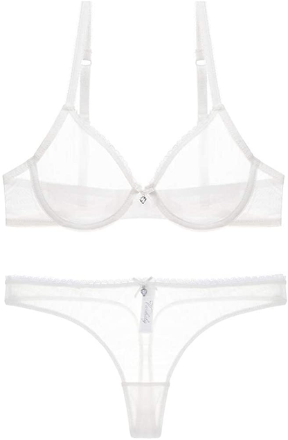 Varsbaby Women See-Through Lace Push up Transparent Everyday Bra Apparel & Accessories > Clothing > Underwear & Socks > Lingerie Varsbaby White With Thong 40C 