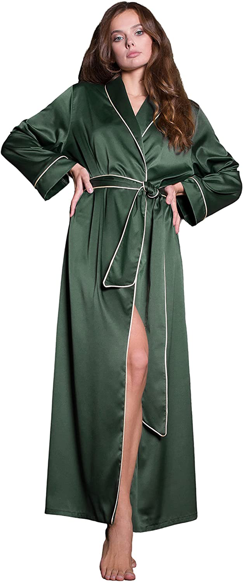 Long Silk Robes for Women - plus Size Satin Robe for Women Sexy Sleepwear Kimono Apparel & Accessories > Clothing > Sleepwear & Loungewear > Robes IDentity LNGR Green X-Small-Small 