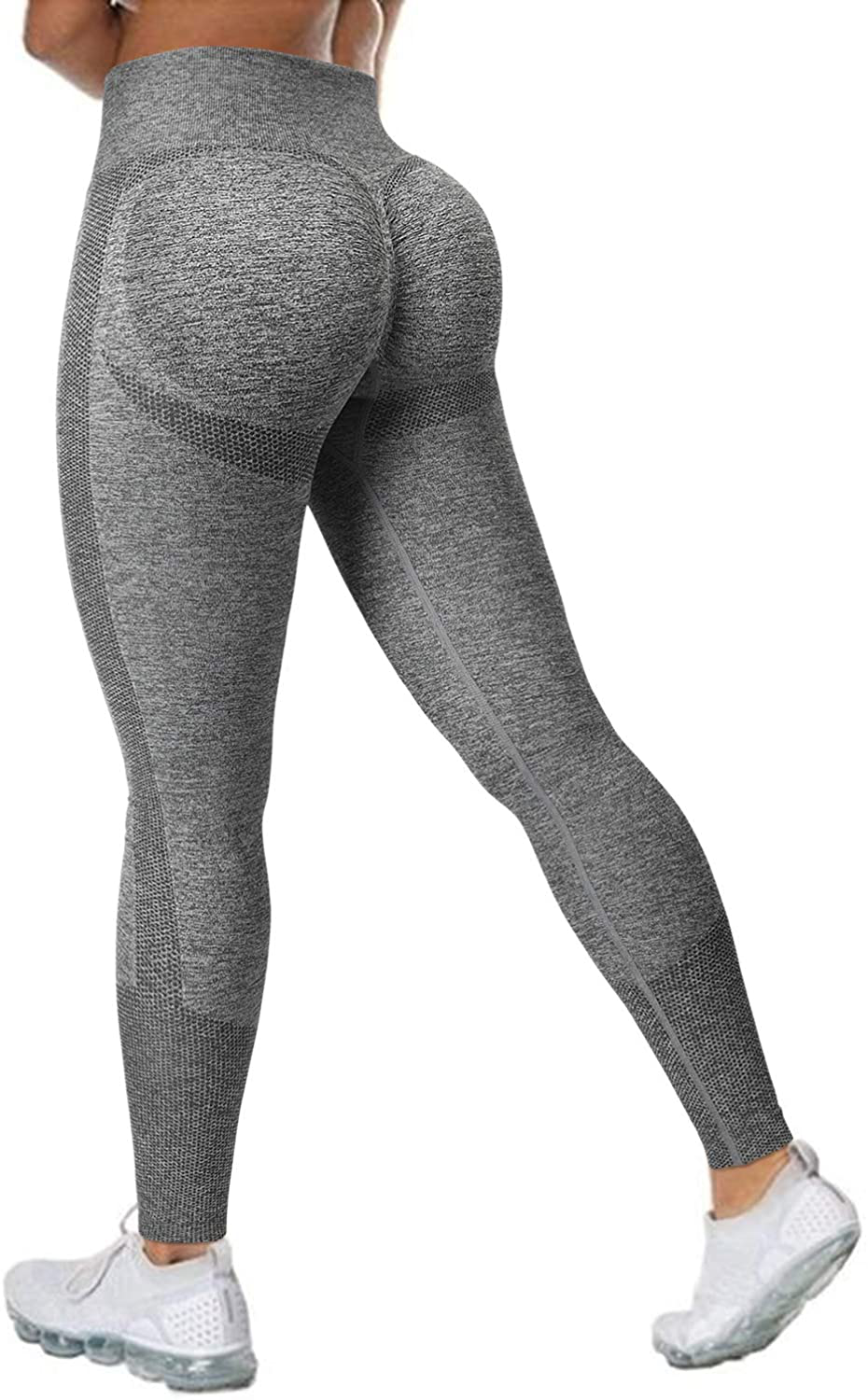MOSHENGQI Womens Seamless Butt Lift Leggings High Waisted Yoga Pants Ribbed Workout Slimming Tights Apparel & Accessories > Clothing > Activewear MOSHENGQI #8 Seamless Gray-3 Medium 