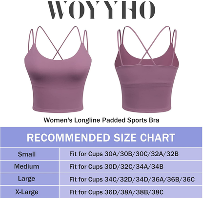 Women'S Longline Sports Bra Padded Strappy Yoga Bra Fitness Running Workout Crop Tank Top（2Pack） Apparel & Accessories > Clothing > Underwear & Socks > Bras Kylie Max   