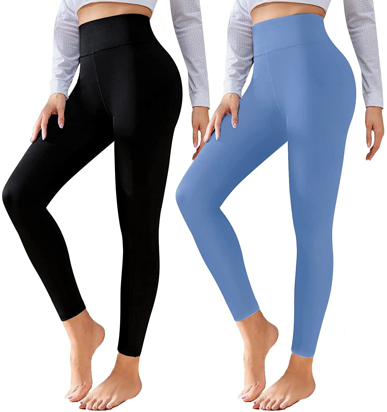 CTHH 2 Pack Leggings for Women-High Waisted Tummy Control Workout Running Black Yoga Pants Apparel & Accessories > Clothing > Activewear CTHH J-2pack(black,light Blue) Large-X-Large 
