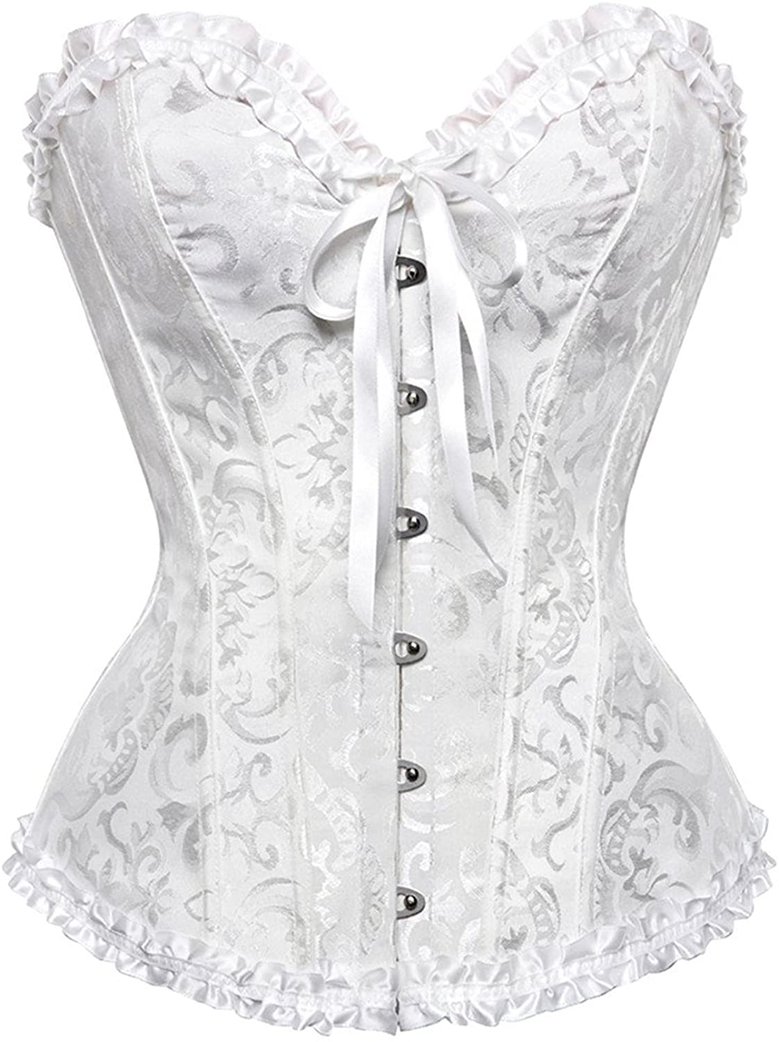 Everlove Corset Satin Overbust Lace up Busiter Shapewear Outfit Apparel & Accessories > Clothing > Underwear & Socks > Lingerie EverLove White Medium 