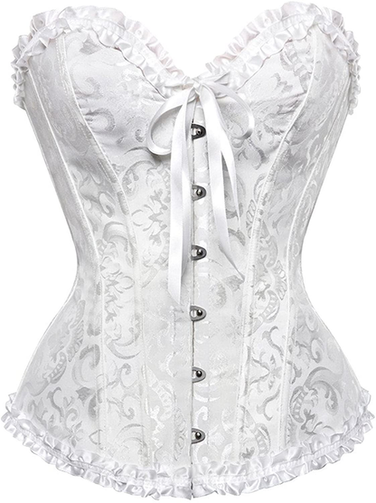 Everlove Corset Satin Overbust Lace up Busiter Shapewear Outfit Apparel & Accessories > Clothing > Underwear & Socks > Lingerie EverLove White Medium 