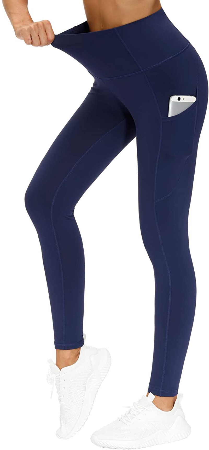 THE GYM PEOPLE Thick High Waist Yoga Pants with Pockets, Tummy Control Workout Running Yoga Leggings for Women Apparel & Accessories > Clothing > Activewear THE GYM PEOPLE Blue Small 