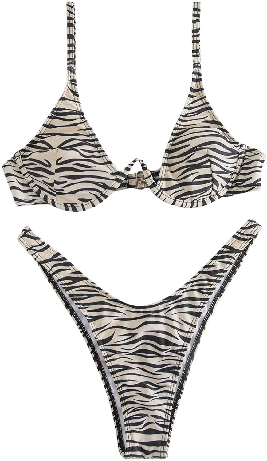 SweatyRocks Women's Sexy Bathing Suits Spaghetti Strap Floral Bikini Set Underwire Swimsuit Apparel & Accessories > Clothing > Swimwear SweatyRocks Zebra Stripe Medium 