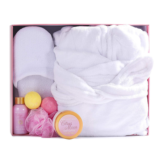 Spa Bathrobe and Slippers - Spa Luxetique Spa Gifts for Women, Flannel and Soft Bath Robe, Bath and Body Gift Set, Home Spa Gift Set Includes Bathrobe and Slippers, Bath Bombs, Body Lotion Apparel & Accessories > Clothing > Sleepwear & Loungewear > Robes Kylie Max   