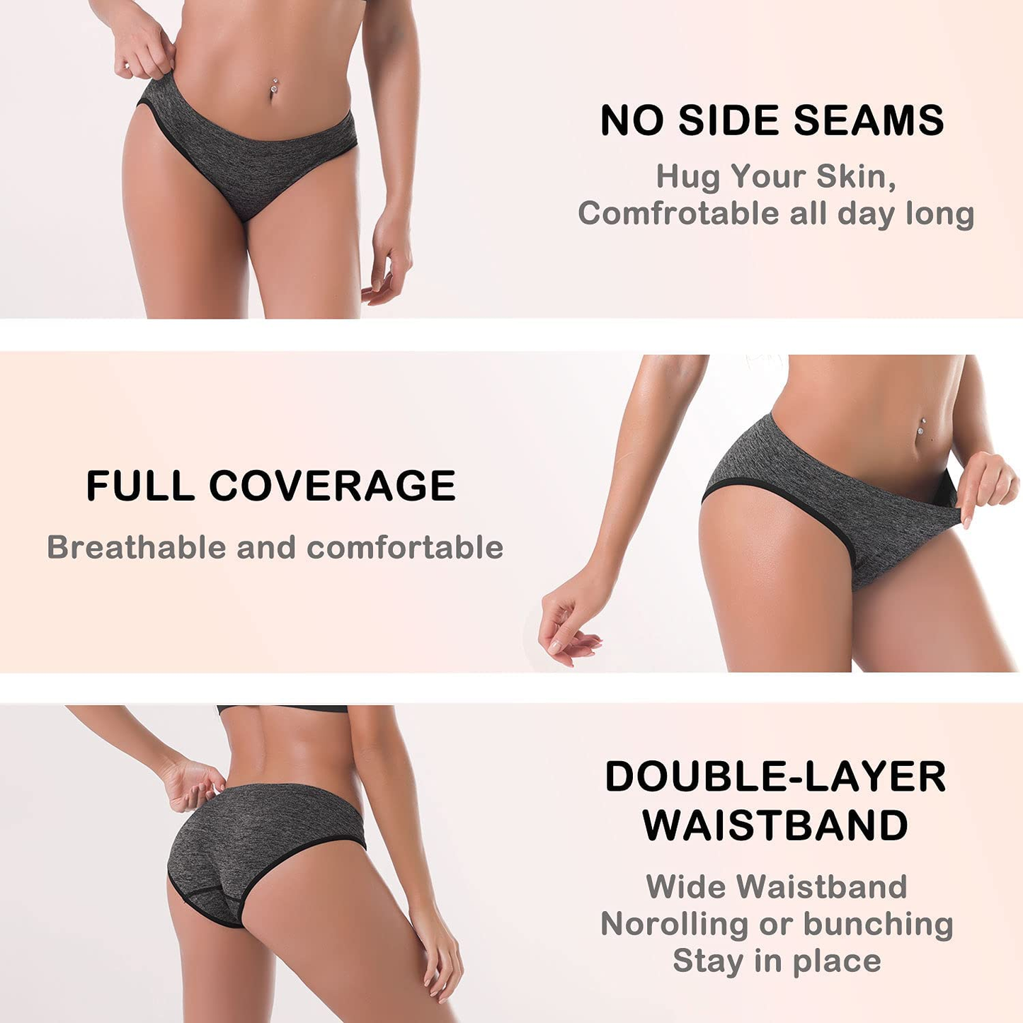 R RUXIA Women'S Hipster Panties Seamless Low-Rise Cheekini Panty Soft Stretch Bikini Underwear (Multi Colors,Pack of 5) …  R RUXIA   