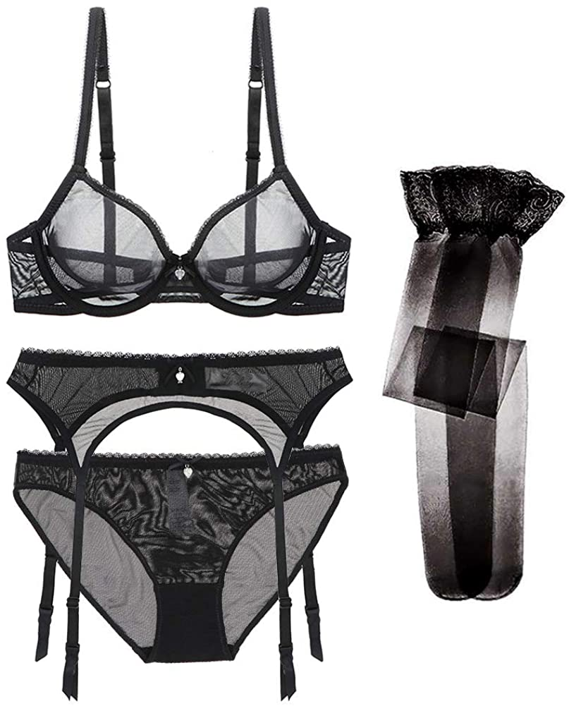 Varsbaby Women See-Through Lace Push up Transparent Everyday Bra Apparel & Accessories > Clothing > Underwear & Socks > Lingerie Varsbaby Black7 38B 